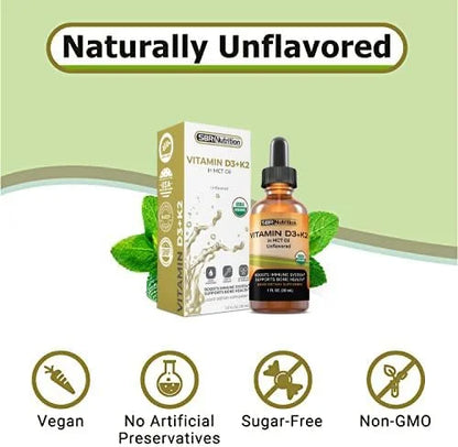 MAX Absorption, Vitamin D3 + K2 (MK-7) Liquid Drops with MCT Oil, Unflavored, Helps Support Strong Bones and Healthy Heart...