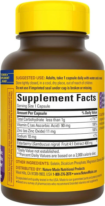 Nature Made Elderberry 400 mg Extract 60 Capsules, 60 Day