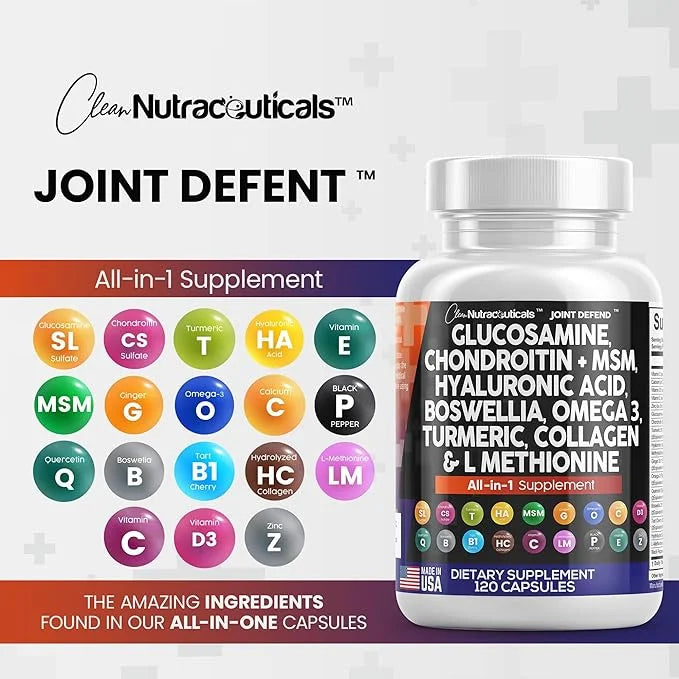 Clean Nutraceuticals Glucosamine Chondroitin MSM Turmeric 3 Pills 120 Count