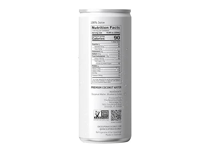 Once Upon a Coconut Blueberry Coconut Water - Pure No Sugar Added - Low-Calorie, All-Natural Drink with Electrolytes - Non...