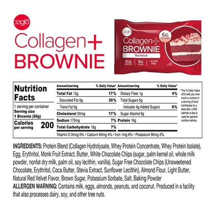321glo Collagen Protein Brownie | Gluten Free, Low Sugar | Keto Snack for Women, Men, & Kids | 16g Protein, 6g Collagen | ...