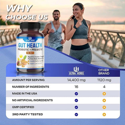 Gut Health Supplement 14,400mg with Prebiotic (90 Count 1))
