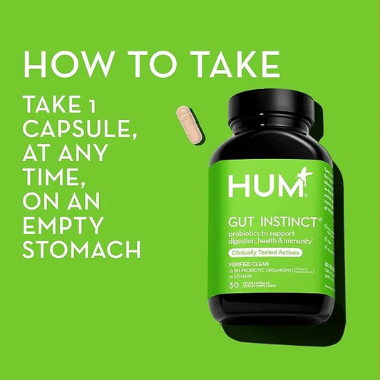 HUM Gut Instinct (30-Day Supply) - Daily Probiotics for Digestive Health for Women and Men - Lactobacillus + Bifidobacteri...