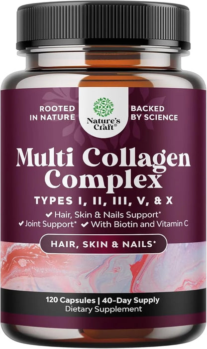 Advanced Multi Collagen Peptides Pills 120ct - Biotin and Collagen Supplement with BioPerine and Hair Skin Nails Vitamins ...