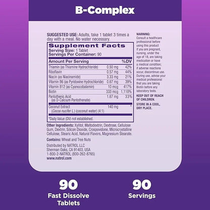 Natrol Fast Dissolve B-Complex, Dietary Supplement 90 Tablets, 30 Day