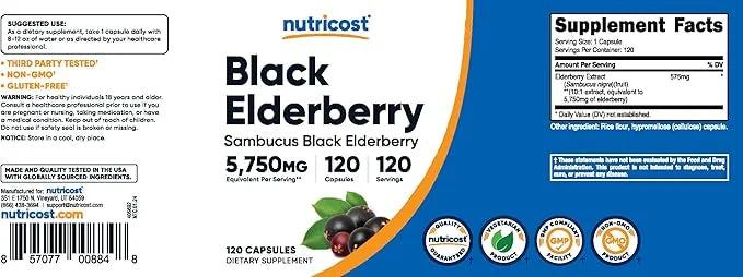 Nutricost Elderberry Capsules 575mg (120 Capsules)