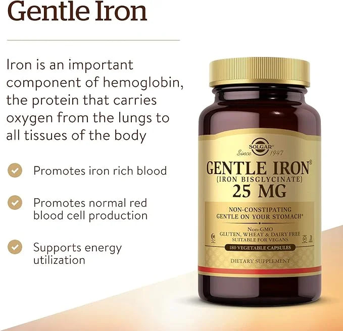 Solgar Gentle Iron - Ideal for Sensitive StomachsRed Blood Cell Supplement, , Non Constipating & GMO, Vegan, Gluten & Dair...