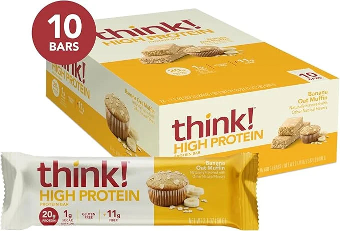 think! Protein Bars, High Protein Snacks, Gluten Free, High Fiber, Banana Oat Muffin, 10 Count - Product Image