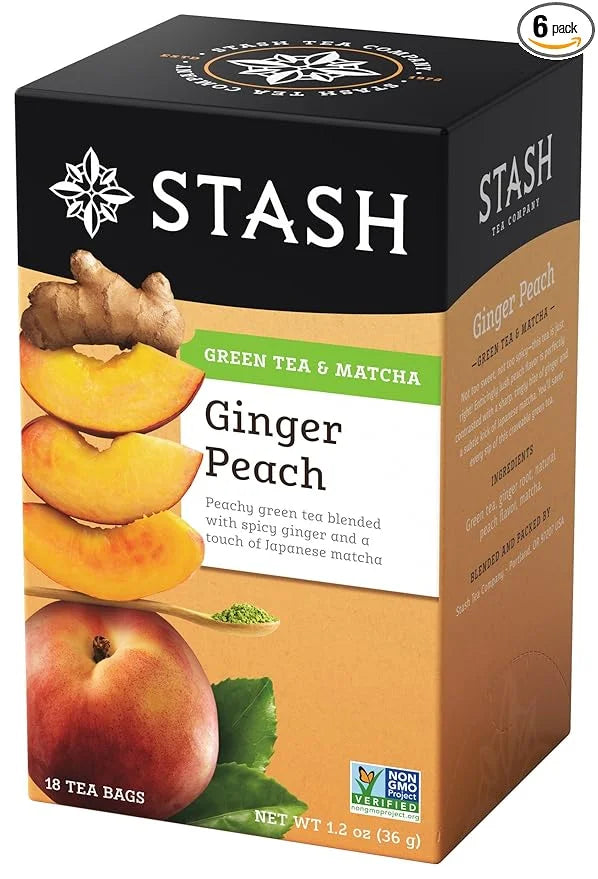 Stash Tea Ginger Peach Green Tea - Caffeinated, Non-GMO Project Verified Premium Tea with No Artificial Ingredients, 18 Co...