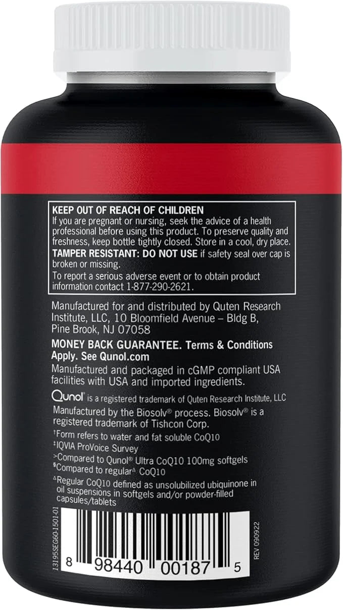Qunol CoQ10 200mg Softgels, Ultra CoQ10 Q10 Supplements 2 Month 60 Count
