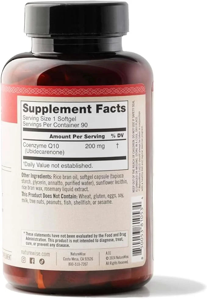 NatureWise CoQ10 200mg Softgels, High Potency CoQ10 200mg 200mg Ubiquinone Q10 Supplements 90 Softgels[3-Month Softgels[3-...