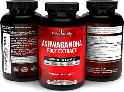 Divine Bounty Organic Ashwagandha Capsules 1200mg Ashwagandha 90 Veggie