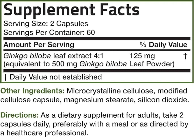 Bronson Ginkgo Biloba Extra Strength Supports Brain Function & Memory Support, 120 Vegetarian Capsules - Product Image