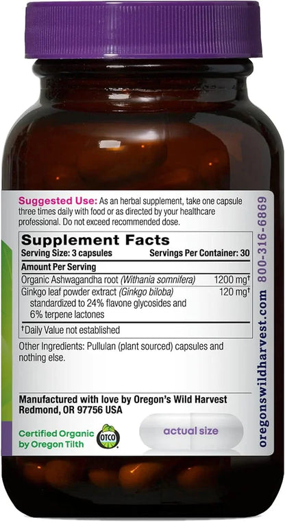 Oregon's Wild Harvest Ashwagandha Ginkgo Organic 90 Count