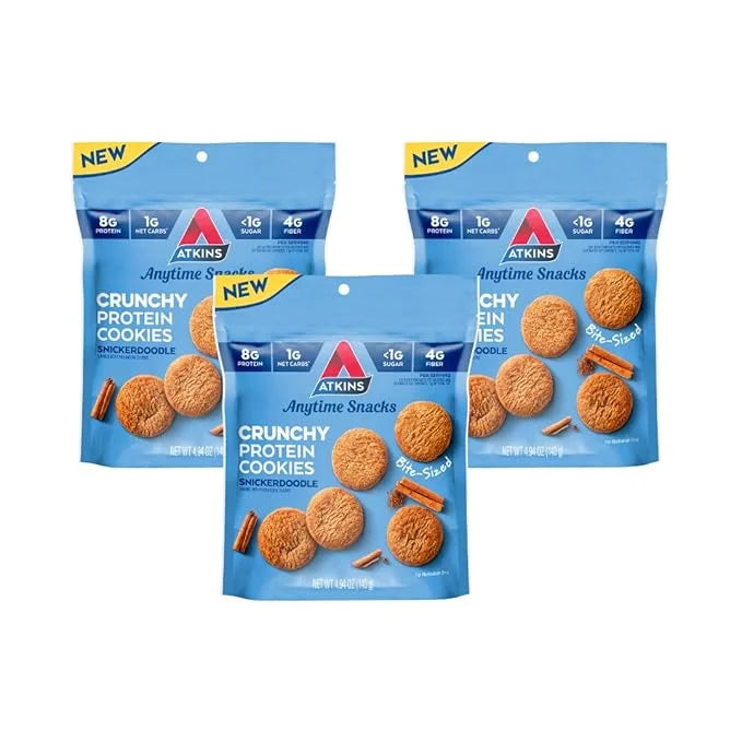 Atkins Bite-Sized Crunchy Protein Cookies, Snickerdoodle, 8g Protein, 4g Fiber, 1g Net Carb, 1g Sugar, Keto Friendly, 3 Ba...