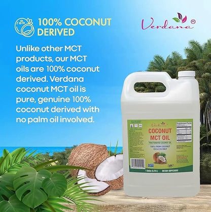 Verdana MCT Oil, Fractionated, 100% from Coconut - 1 Gallon - Kosher Food Grade, Vegan, Non-GMO - Great for Keto and Paleo...