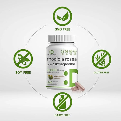 DEAL SUPPLEMENT Rhodiola Rosea with Ashwagandha 5,000mg Per 240 Veggie 10:1 Root