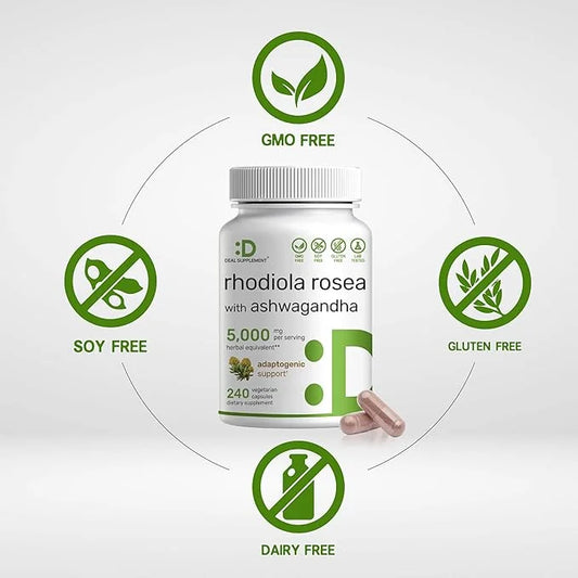 DEAL SUPPLEMENT Rhodiola Rosea with Ashwagandha 5,000mg Per 240 Veggie 10:1 Root