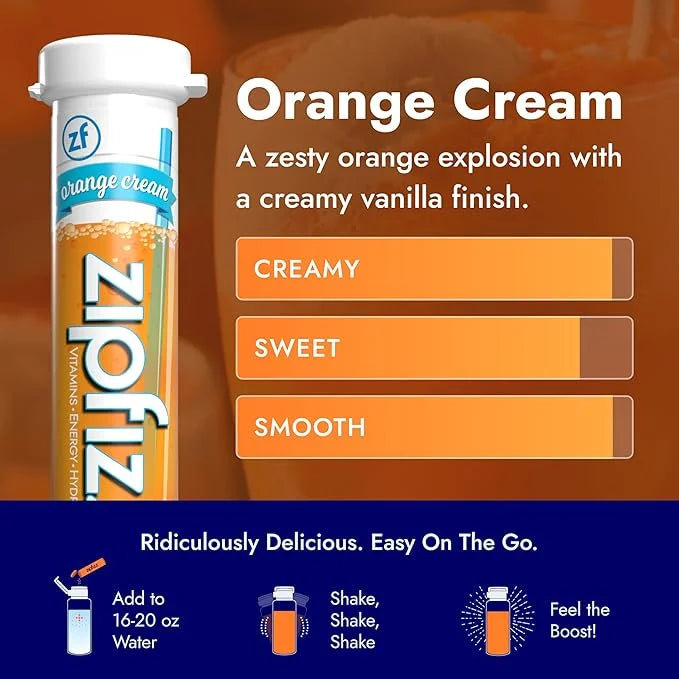 Zipfizz Daily Energy Drink Powder, Orange Cream, 20 Pack | 3-in-1 Sustained Energy, Rapid Hydration, and Essential Vitamin...