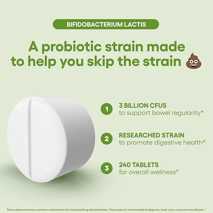 Bifidobacterium Lactis Probiotic Supplement 240 Tablets 3 Billion CFU Probiotics for Men & Women Supports Intestinal Diges...
