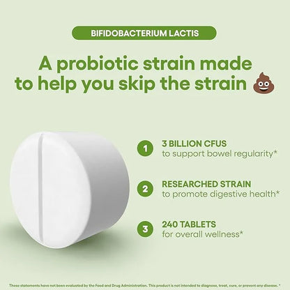Bifidobacterium Lactis Probiotic Supplement 240 Tablets 3 Billion CFU Probiotics for Men & Women Supports Intestinal Diges...