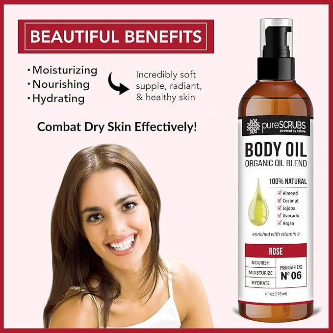 pureSCRUBS Ultra Moisturizing Rose Body Oil Spray for Dry Skin, Massage, Cuticles & More, Organic Super Blend of Jojoba, A...