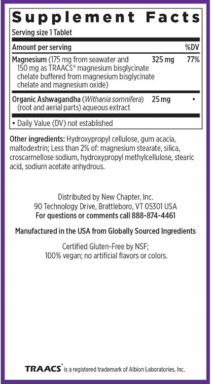 New Chapter Magnesium + Ashwagandha Supplement, 325 mg 2.5x Absorption, 60 ct (2 Month