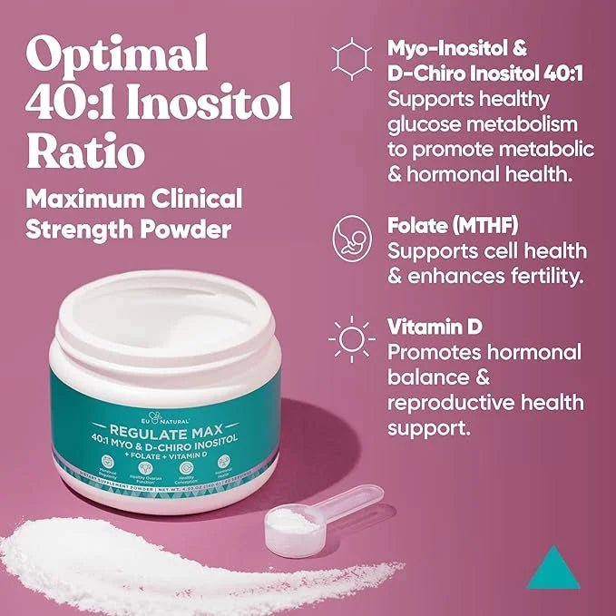 Eu Natural Regulate MAX Myo-Inositol & D-Chiro Inositol Supplement Powder for Women with Vitamin D & Folate PCOS Nutrition...