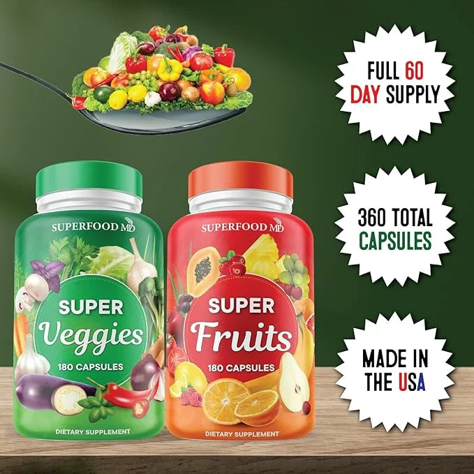 Superfood Fruit and Veggie Supplement - 360 Whole Super Fruit and Vegetable Supplements & Vitamin, Natural Energy Levels, ...