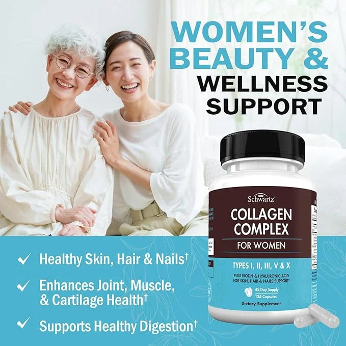 Hydrolyzed Collagen Peptide Capsules for Women - Multi Collagen Supplement Types I, II, III, V, X with Vitamin C, Biotin, ...