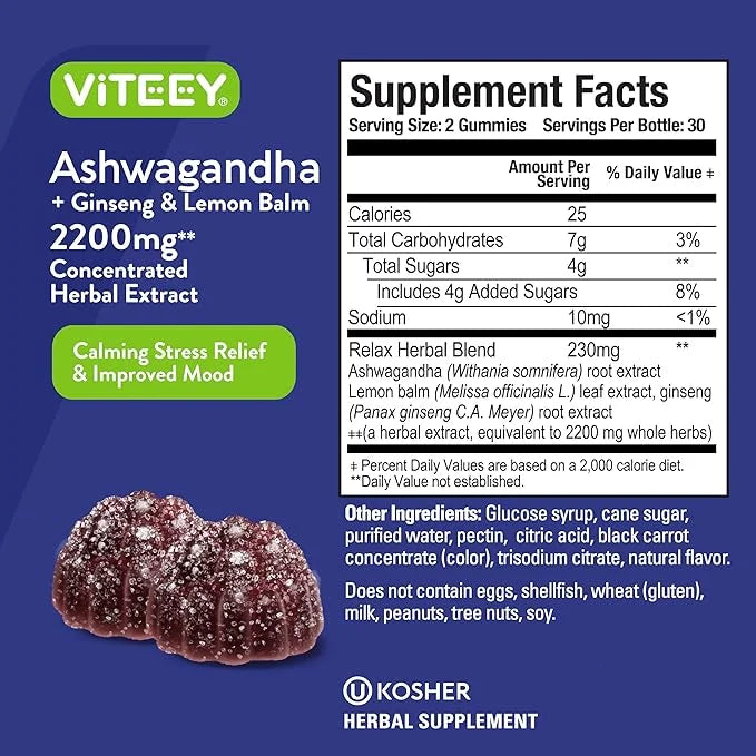 Ashwagandha Supplements Gummies + Ginseng &