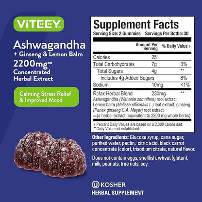 Ashwagandha Supplements Gummies + Ginseng &