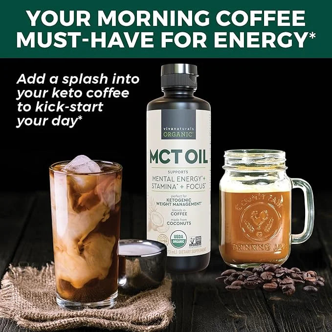 Viva Naturals Organic MCT Oil 16 fl oz - Best MCT Oil Organic for Coffee, MCT Coconut Oil Supports Energy & Mental Clarity...