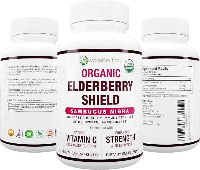 Max Strength USDA Organic Black Elderberry, 3 in 1 Natural 60 Count