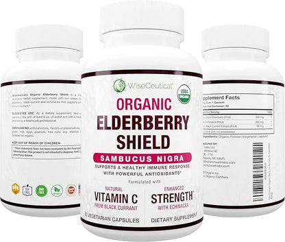 Max Strength USDA Organic Black Elderberry, 3 in 1 Natural 60 Count