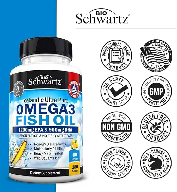 Triple Strength Omega 3 Fish Oil Supplement 2250mg EPA 3 Fatty 180 Omega3 Omega3 Softgels