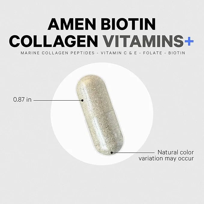 Amen Biotin Collagen Vitamins+ Advanced Hair, 10,000mcg Biotin, 3-Month Supply, 90 Capsules
