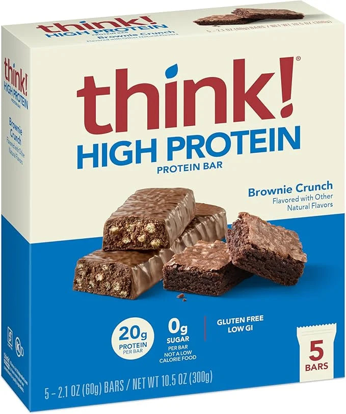 think! Protein Bars, High Protein Snacks, Gluten Free, Kosher Friendly, Brownie Crunch, Nutrition Bars, 2.1 Oz per Bar, 30...