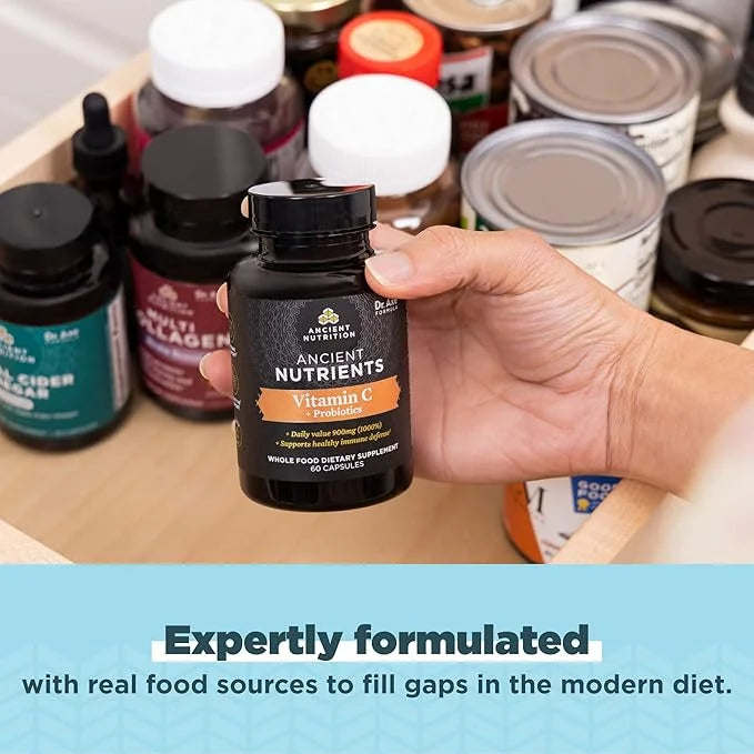 Ancient Nutrition Probiotics and Vitamin C Supplement, Supports Healthy Immune System and Gut Health, Made Without GMOs, S...