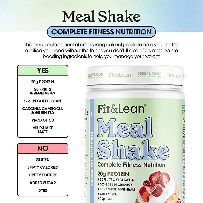 Fit & Lean Meal Shake, Fat Burning Meal Replacement, Protein, Fiber, Probiotics, Strawberry Shortcake, 0.8 lbs (365 g),10 ...