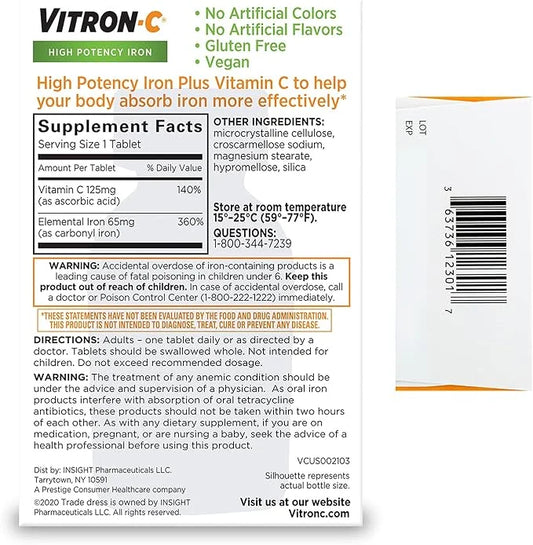 Vitron-C Iron Supplement with Vitamin C, 60 Count D3 5000iu 5000iu (125 (125 mcg), 90 Count