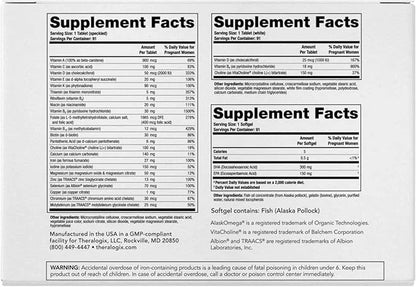 Theralogix TheraNatal Complete Prenatal Vitamin Supplement 91-Day Supply D3, Folate, B6 & 182 Tablets 91 Softgels