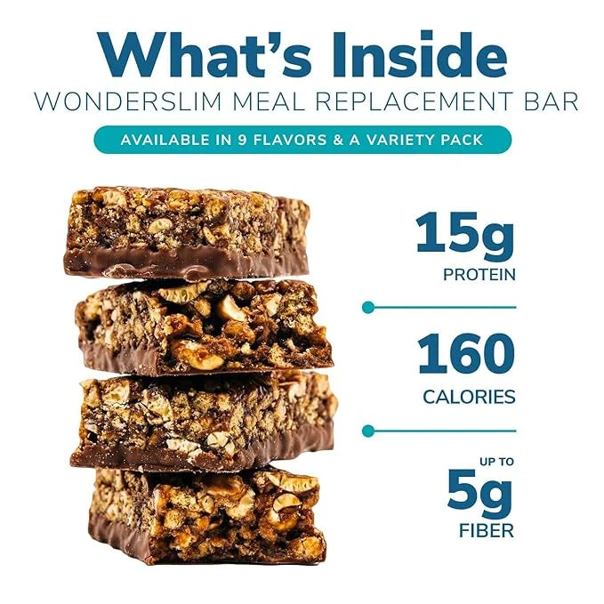 WonderSlim Meal Replacement Bar, Double Berry, 15g Protein, 20 Vitamins & Minerals, Gluten Free (7ct) - Product Image