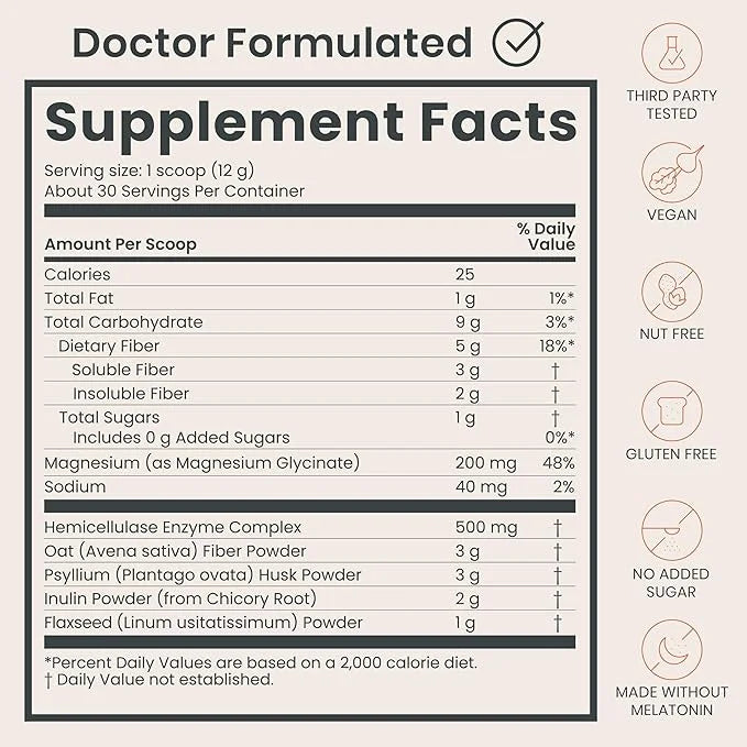 Digestive Enzymes & Fiber Supplement Powder (30 Servings).