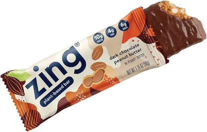 Zing Dark Chocolate Peanut Butter Vegan Protein Bars, Gluten Free with High Protein, High Fiber, Dairy Free Nutrition Bars...