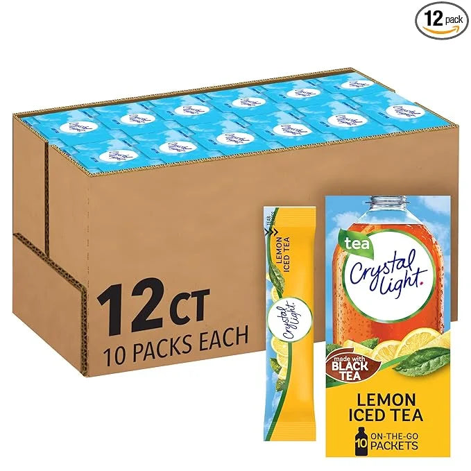 Crystal Light Lemon Iced Tea Naturally Flavored with other natural flavor Powdered Drink Mix, 120 ct Pack, 12 Boxes of 10 ...