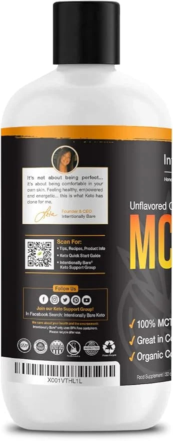 Intentionally Bare Pure C8 MCT Oil Organic - Brain Octane C8 MCT Oil for Keto Paleo & Vegan Diet - Unflavored MCT Oil C8 f...