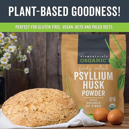 Viva Naturals Organic Psyllium Husk Powder, 10 oz - Finely Ground, Unflavored Plant Based Superfood - Good Source of Fiber...