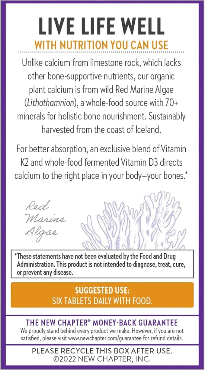 New Chapter Calcium Supplement D3+K2, 70+ 70+ Trace 120 ct