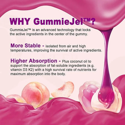 Sugar-Free Calcium Citrate Gummies 1000mg w/Vitamin D3 K2, K2, Magnesium, 60 Count